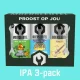 Moersleutel IPA 3-pack, containing Crank The Juice Hazy IPA, Fruit Bomb Double IPA, and Blueprints Guitar NEIPA