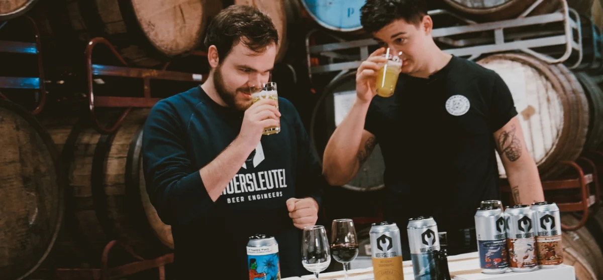 Image of Our Brewer Rowan and Mark Tasting Beers