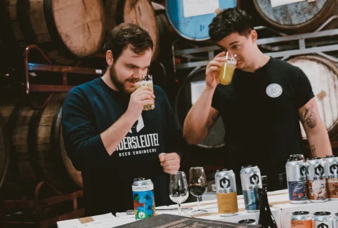 Image of Our Brewer Rowan and Mark Tasting Beers